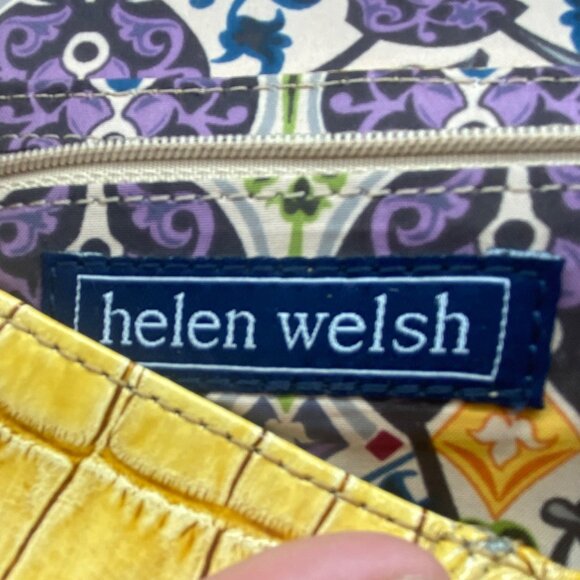 Helen Welsh Leather Shoulder Bag Purse Embossed Crocodile Reptile Print Yellow - Picture 6 of 8